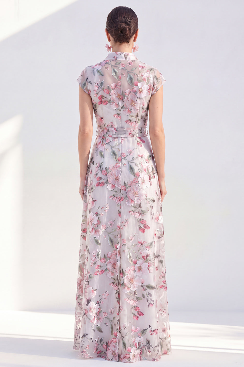 Black Floral A Line Maxi Mother of the Bride Dress with Sash