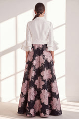 Pink Floral A Line Ruffled Maxi Mother of the Bride Dress with Sash