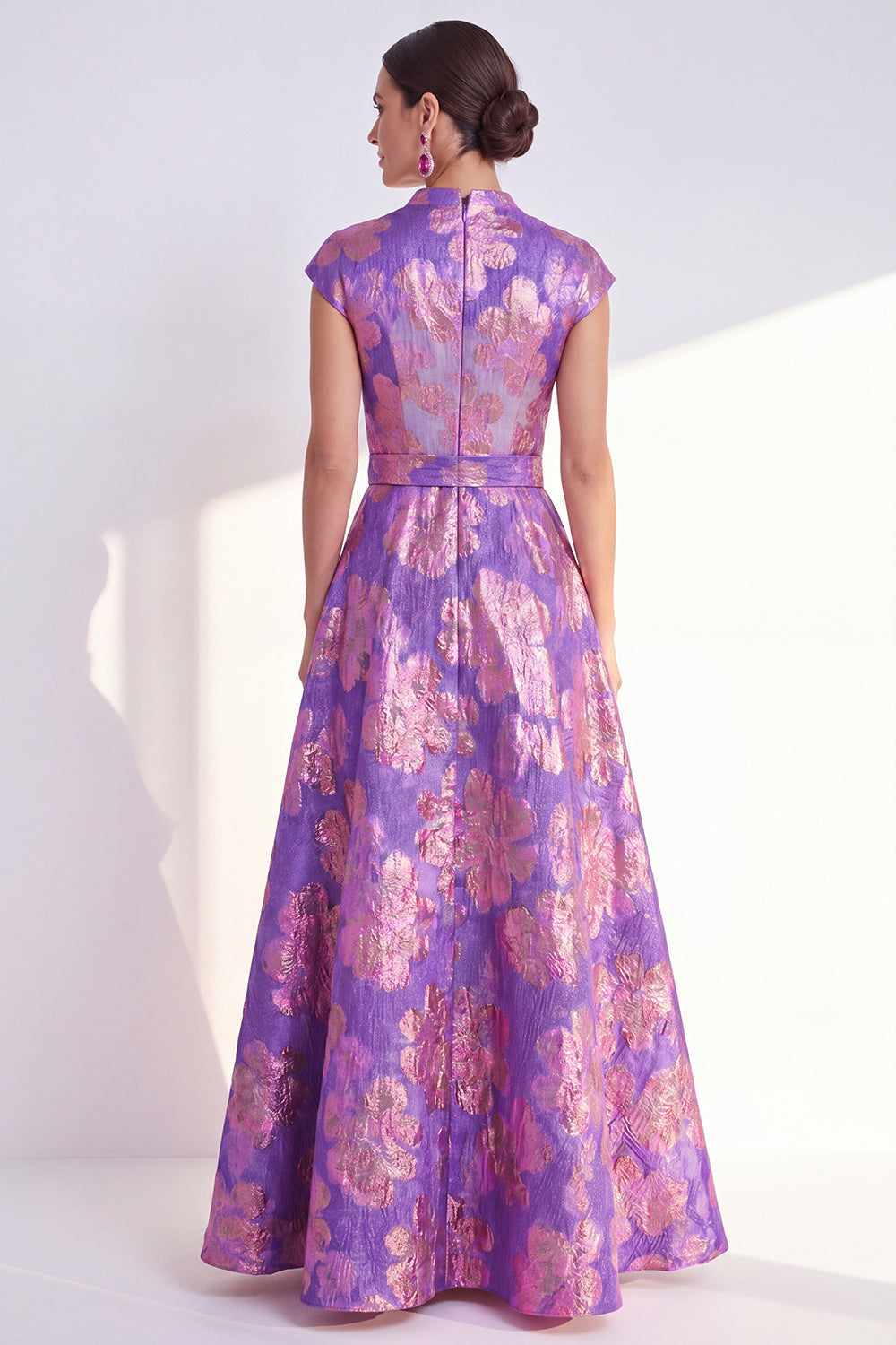 Floral Yellow A Line Maxi Mother of the Bride Dress with Sash