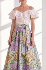 Off the Shoulder Ruffled Floral Purple A Line Mother of the Bride Dress