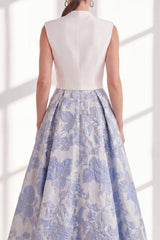 Blue A Line Floral Mother of the Bride Dress with Bow