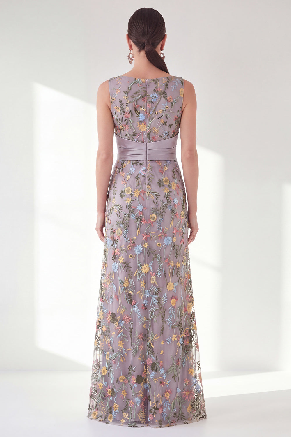 Navy Floral Embroidered Mermaid Ruched Mother of the Bride Dress