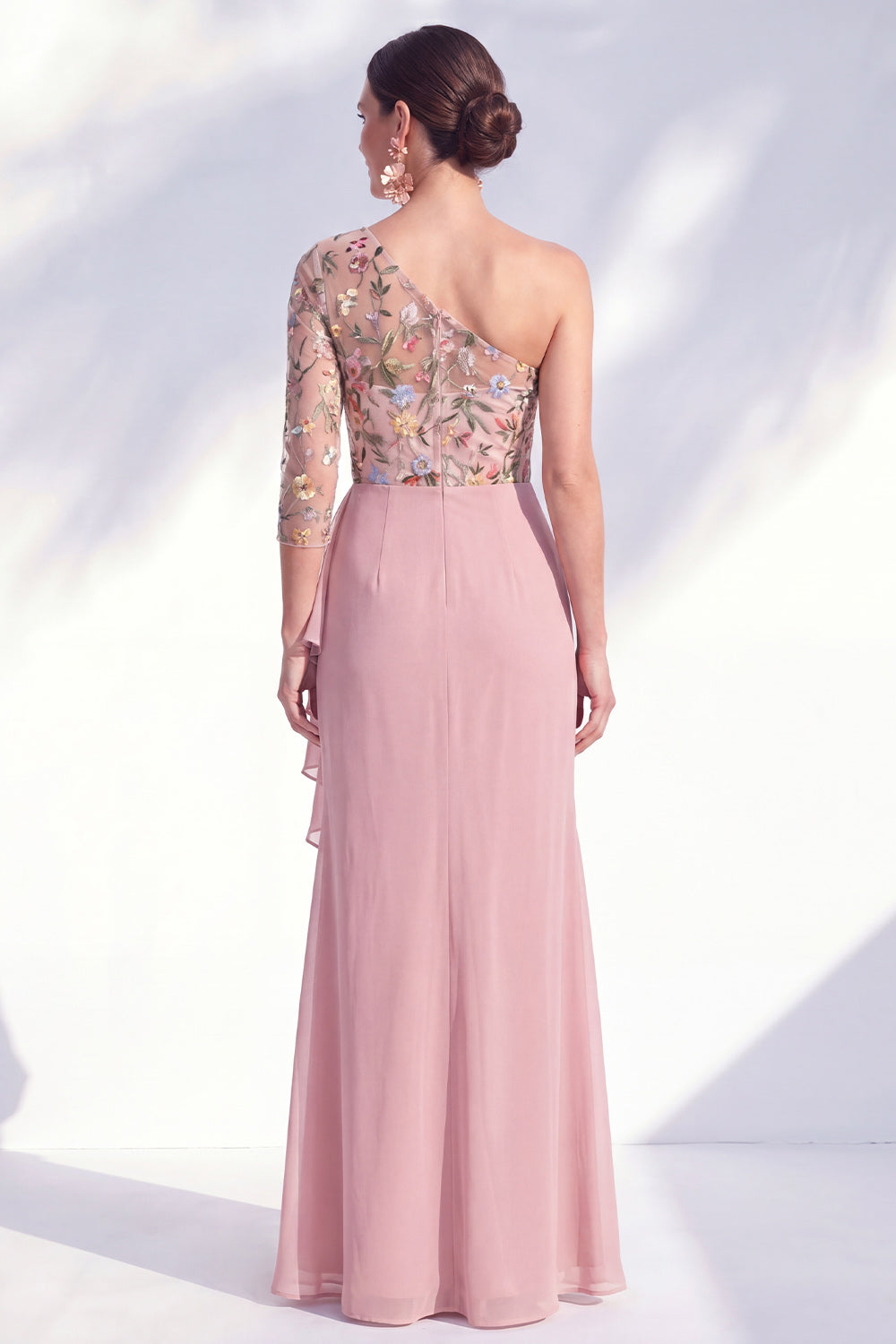 Mermaid Grey Purple One Shoulder Floral Ruffled Mother of the Bride Dress