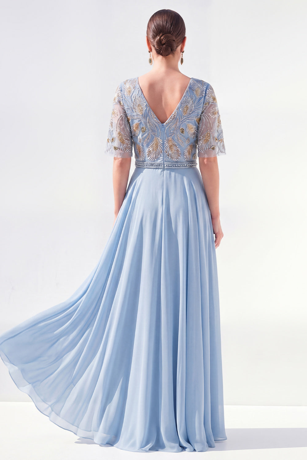 Green Half Sleeve A Line Maxi Mother of the Bride Dress