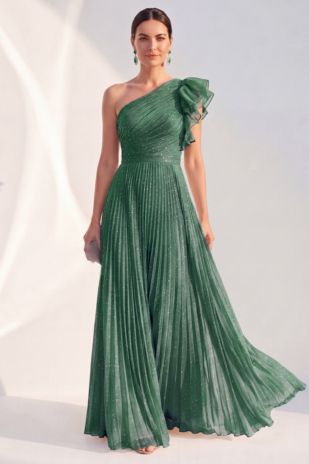 Sparkly One Shoulder Navy A Line Pleated Mother of the Bride Dress