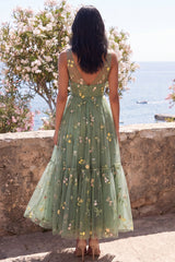 Corset Dusty Sage Embroidered A Line Wedding Guest Dress