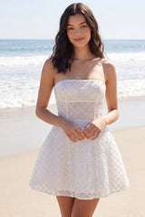 Sparkly Strapless Corset A Line Mini White Dress
