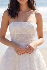 Sparkly Strapless Corset A Line Mini White Dress