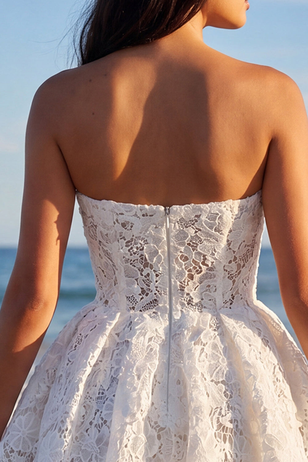 Strapless Lace Floral Corset A Line Mini White Dress