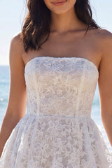 Floral Strapless Corset A Line Mini White Dress