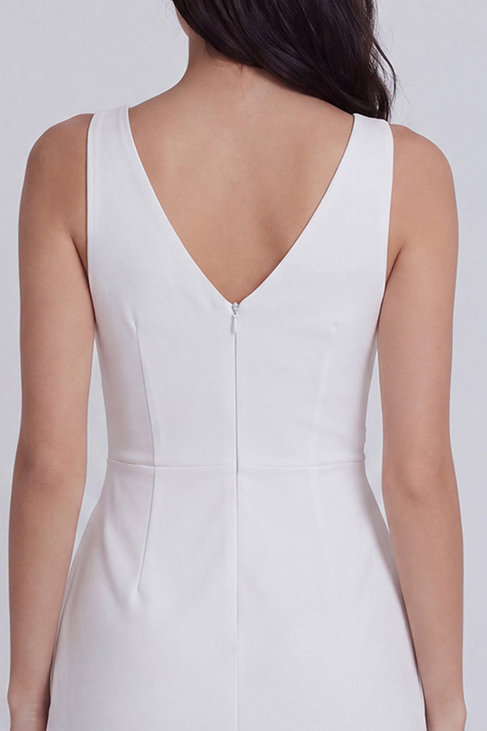 A Line V Neck Mini Ruched White Dress with Ruffles