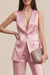 Satin Pink 2 Piece Single Buckle Slim Fit Women's Suits