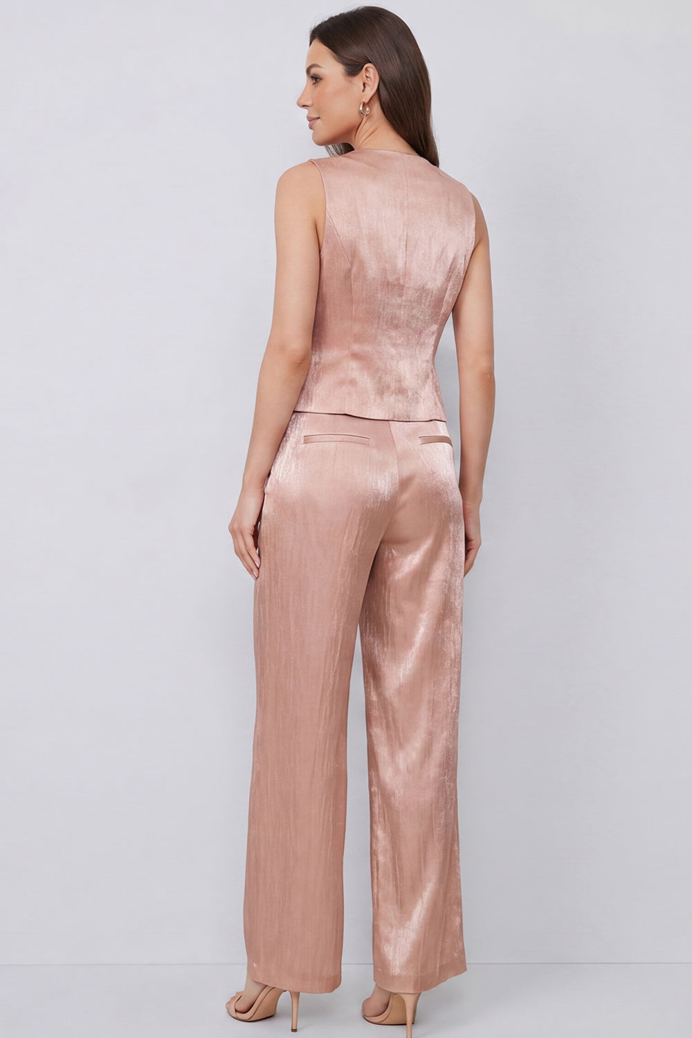 Dusty Rose 2 Piece Sleeveless Women's Suits with Pockets