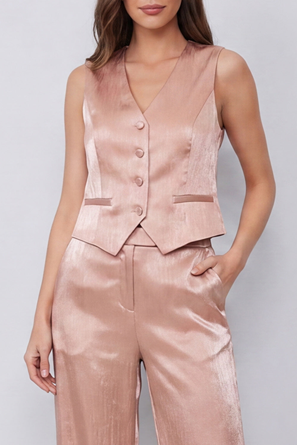 Dusty Rose 2 Piece Sleeveless Women's Suits with Pockets
