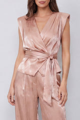 Dusty Rose 2 Piece Ruched Women's Suits with Sash
