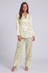 2 Piece Notched Lapel Light Green Satin Printed Women's Suits