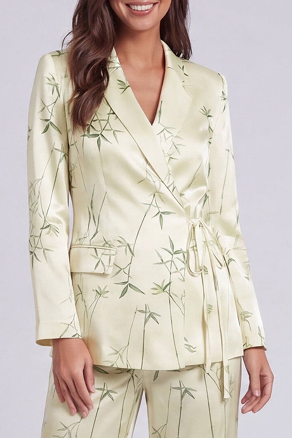 2 Piece Notched Lapel Light Green Satin Printed Women's Suits