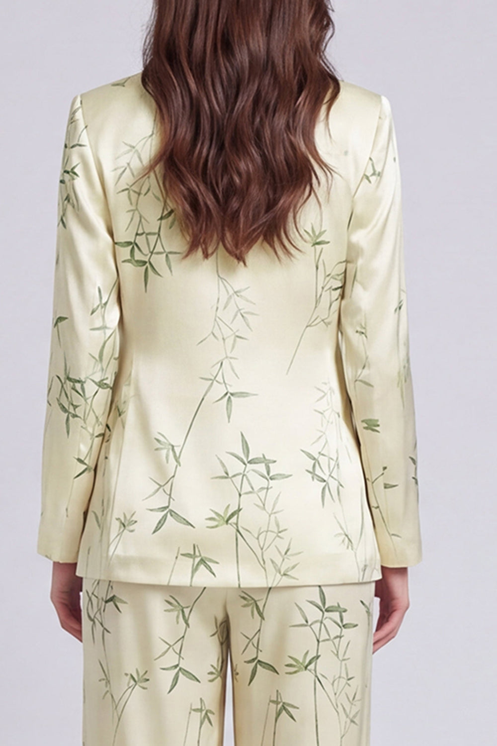 2 Piece Notched Lapel Light Green Satin Printed Women's Suits