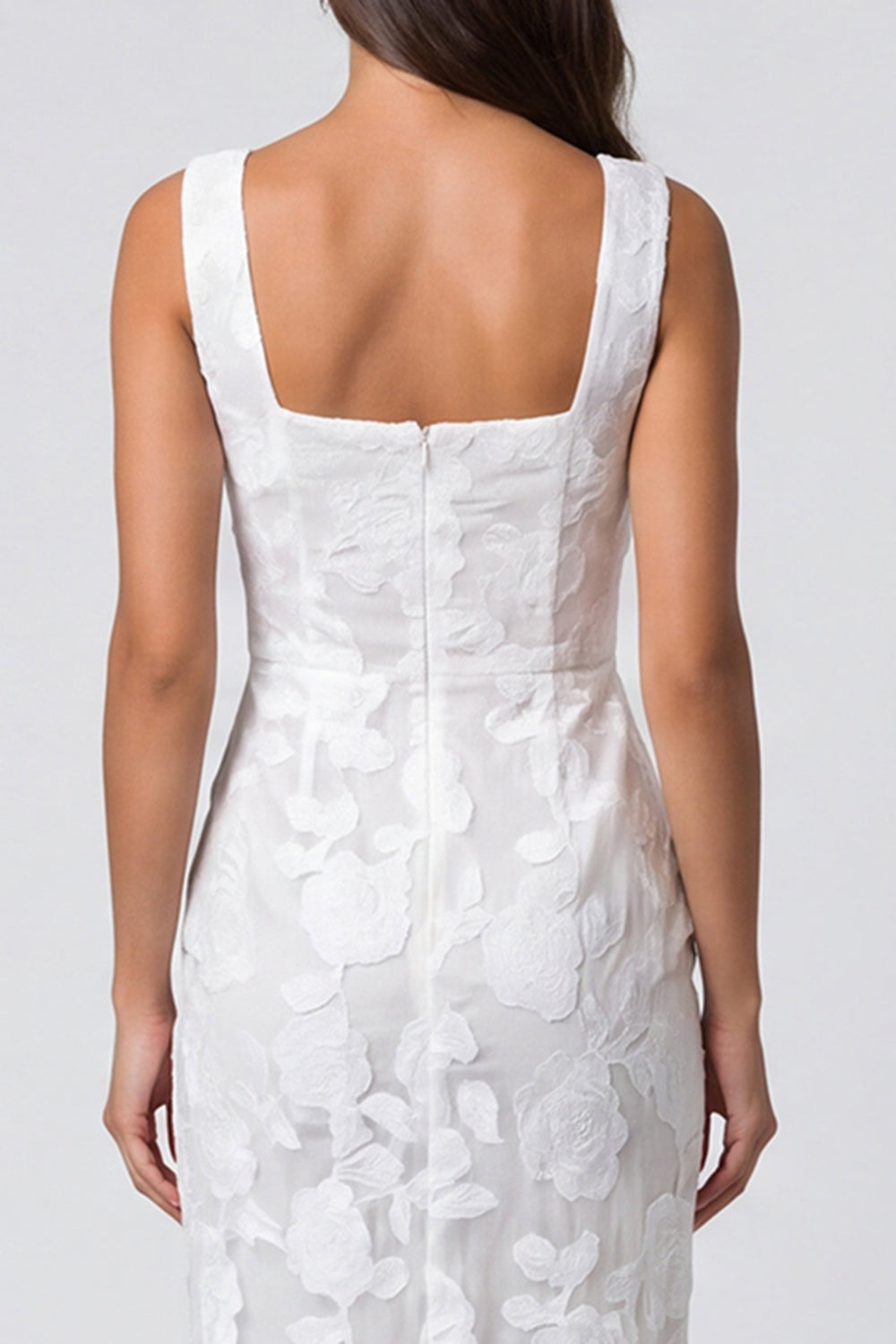 Floral Ivory Bodycon Midi Work Dress with Slit
