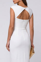 Ivory Cut Out Ruched Bodycon Midi Work Dress