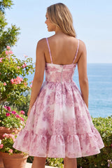 Pink 3D Flower Corset Cut Out A Line Homecoming Dress