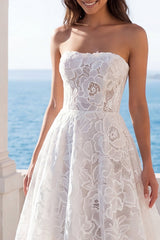 Ivory Strapless A Line Floral Wedding Dress