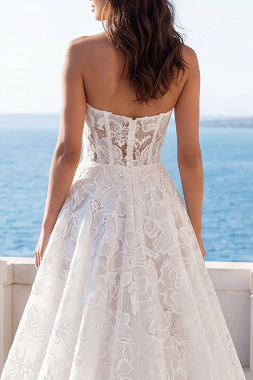 Ivory Strapless A Line Floral Wedding Dress