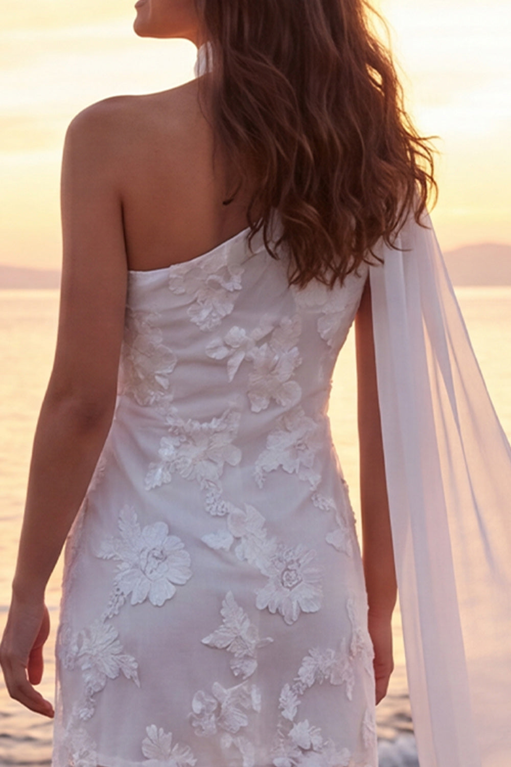 One Shoulder Floral Ivory Mini Bridal Shower Dress with Streamer