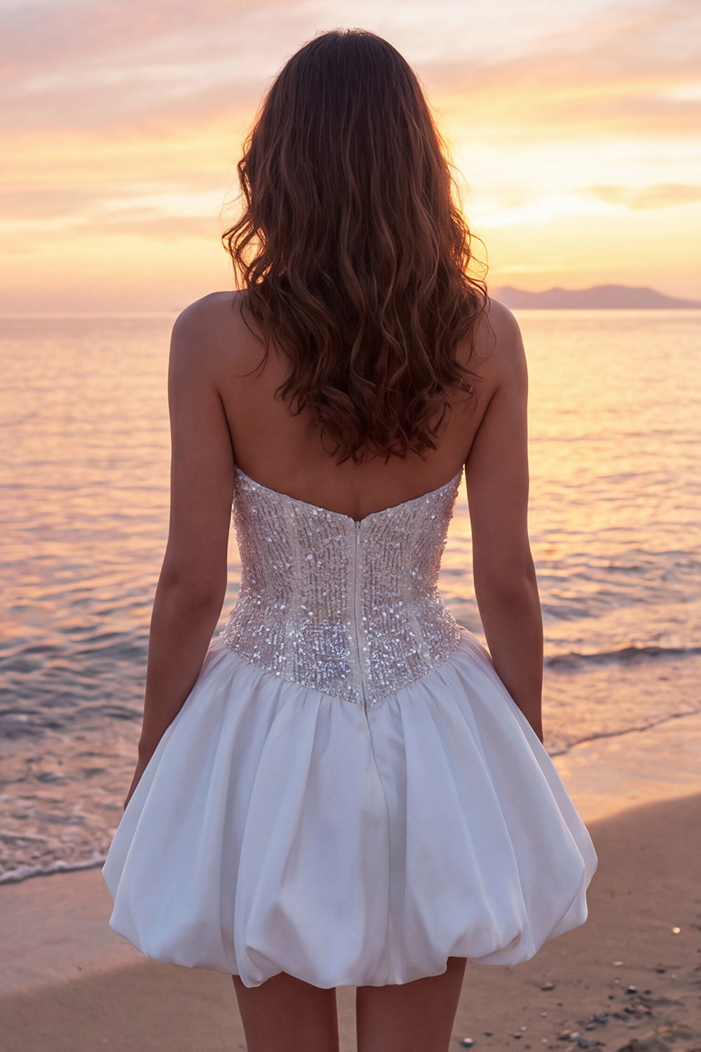 Strapless Sequin Corset A Line Mini White Dress