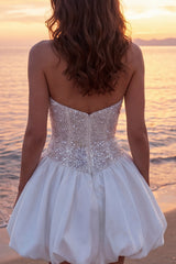 Strapless Sequin Corset A Line Mini White Dress