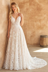 Ivory A Line Lace Corset Wedding Dress with Train