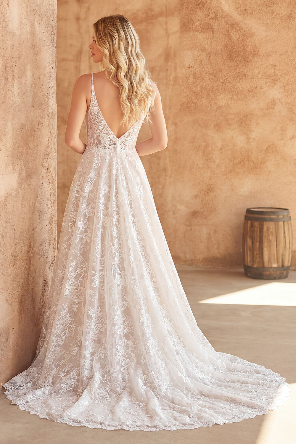 Ivory A Line Lace Corset Wedding Dress with Train