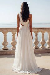 One Shoulder Ruffled Cut Out Ruched A Line Ivory Wedding Dress