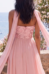 Strapless Pink A Line Wedding Guest Dress with Slit