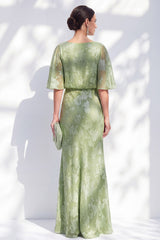 Sage Green Ruched Mermaid Mother of the Bride Dress with Half Sleeves