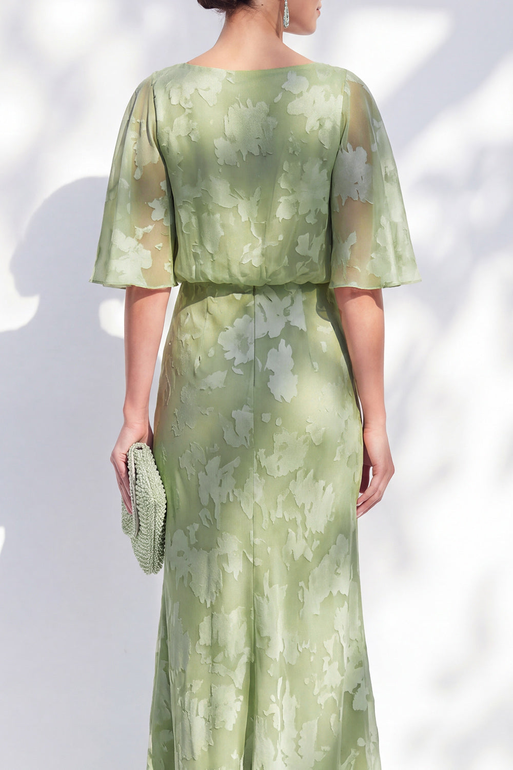 Sage Green Ruched Mermaid Mother of the Bride Dress with Half Sleeves