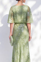 Sage Green Ruched Mermaid Mother of the Bride Dress with Half Sleeves