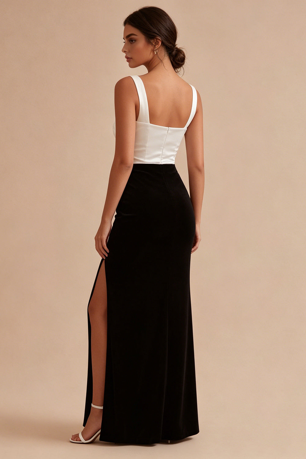 Mermaid ColorBlock Black and White Formal Dress with Slit