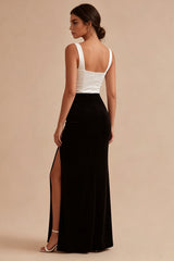 Mermaid ColorBlock Black and White Formal Dress with Slit