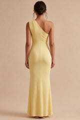 One Shoulder Ruched Mermaid Daffodil Maxi Formal Dress