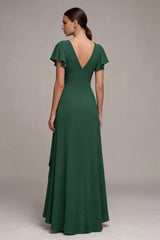 Dark Green A Line High Low Maxi Formal Dress