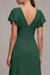 Dark Green A Line High Low Maxi Formal Dress