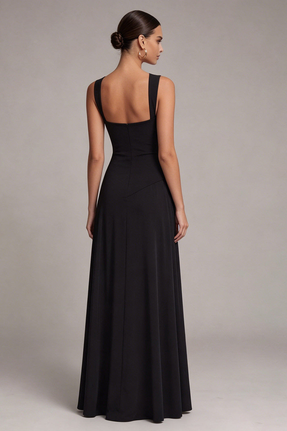 Black Pleated A Line Maxi Formal Dress with Slit