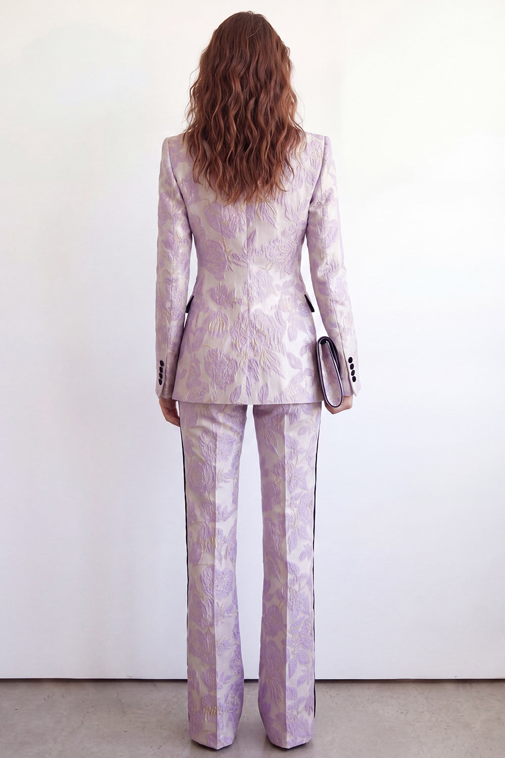 Peaked Lapel Purple Floral Brocade 2 Piece Women's Suits