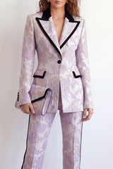 Peaked Lapel Purple Floral Brocade 2 Piece Women's Suits