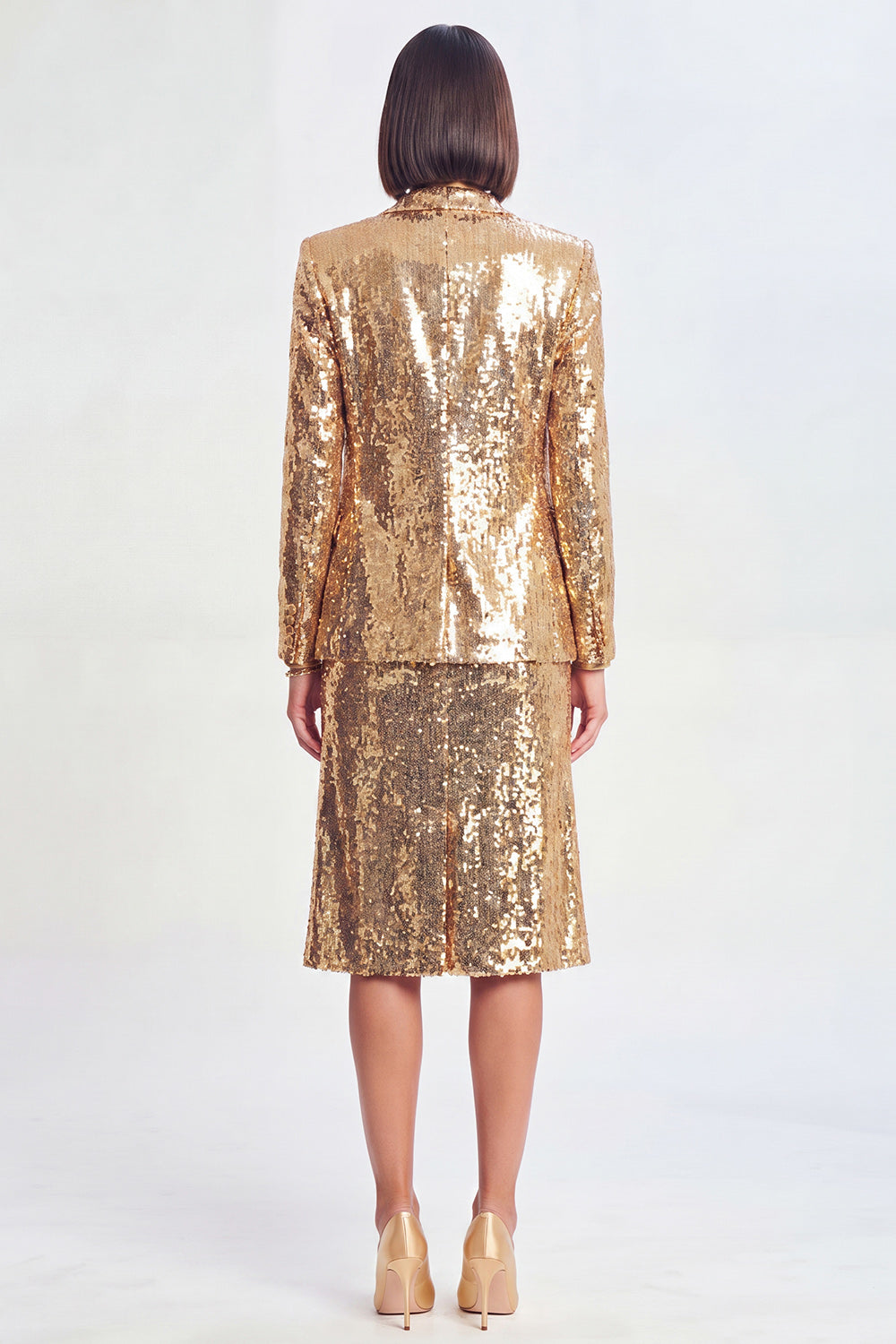 Golden 3-Piece Peaked Lapel Sparkly Women Suits