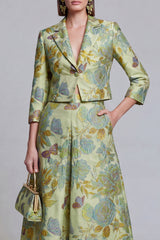 Sage Green Notched Lapel Jacquard 2-Piece Women Suits