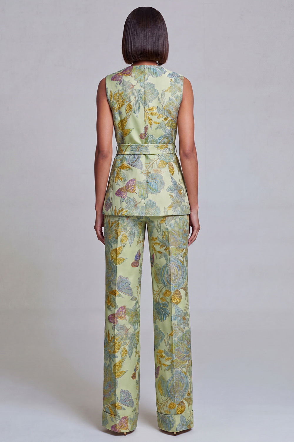 Navy Pink V-Neck Floral 2-Piece Women Suits