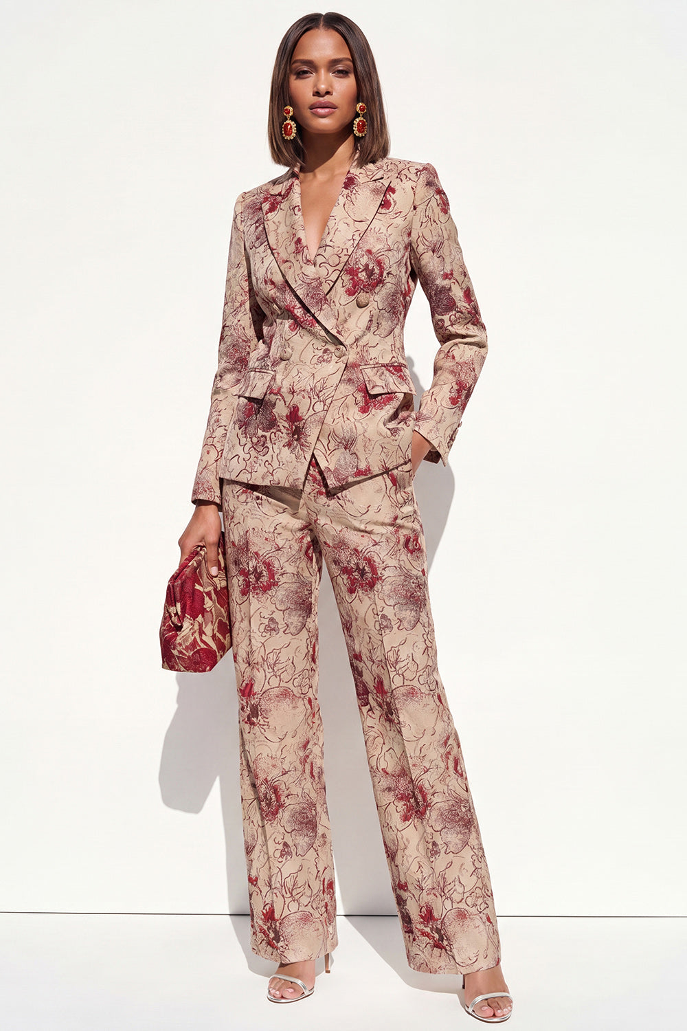 Blush Peaked Lapel Jacquard 2-Piece Women Suits