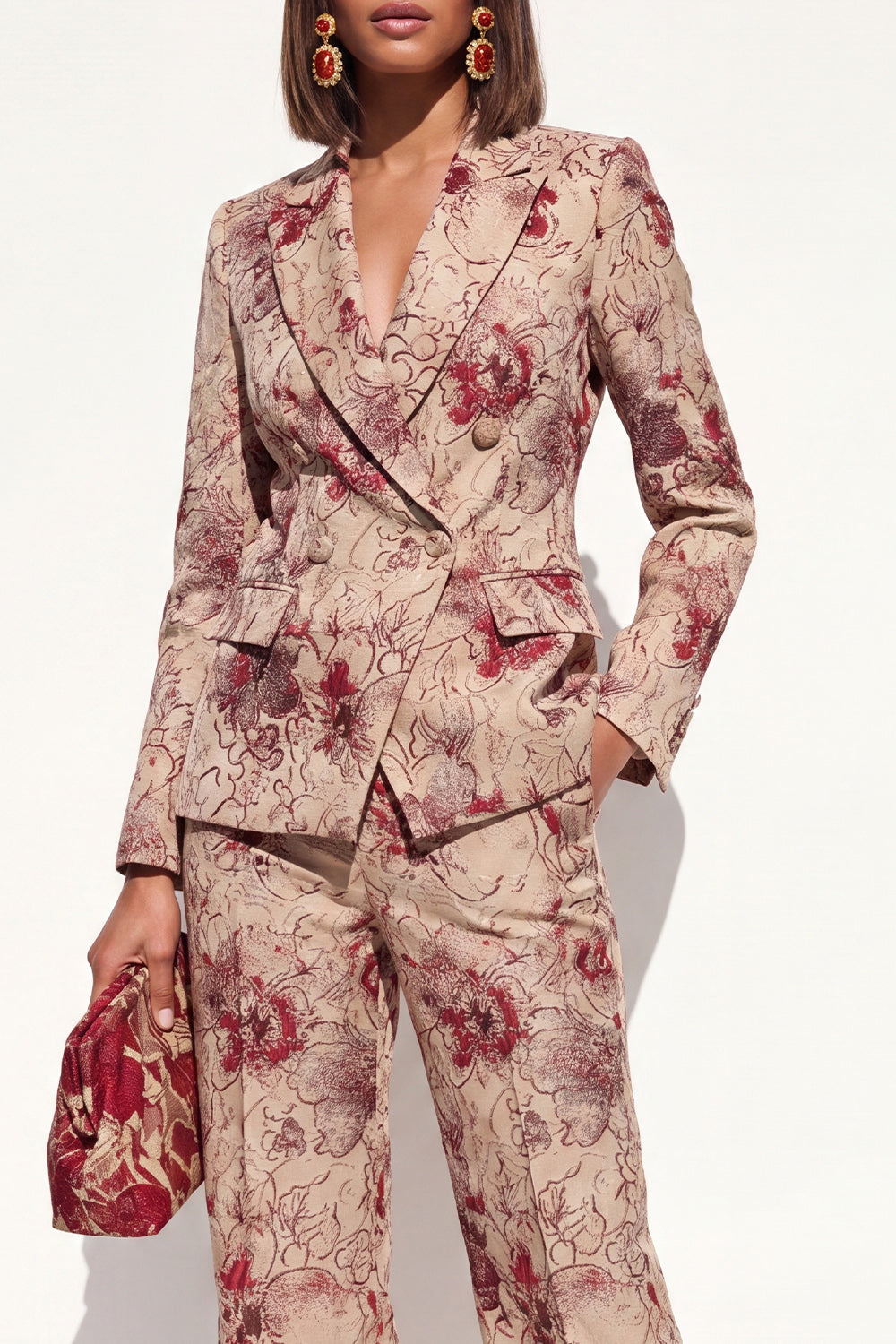 Blush Peaked Lapel Jacquard 2-Piece Women Suits